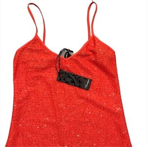 BUCKLE BKE Boutique Bright Coral Beaded Sparkly Tank SZ SMALL